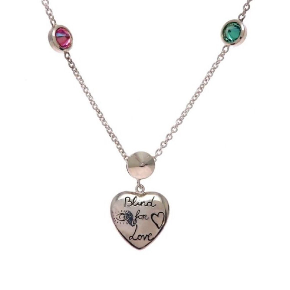 NWT Set Gucci Blind For Love Heart Necklace Women Silver 925 Crystal Size 16"